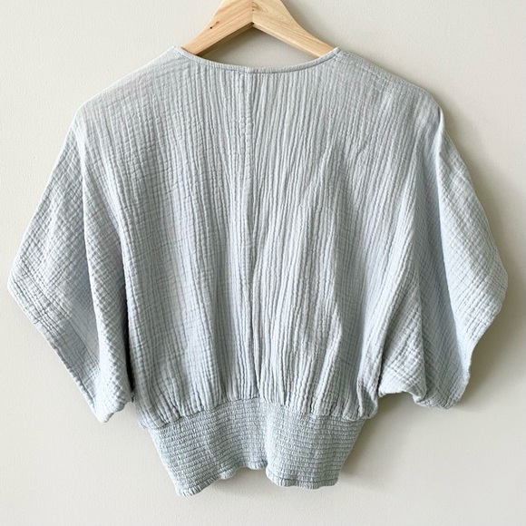 NWOT! Anthropologie Cropped Blue Wrap Top - Picture 4 of 5